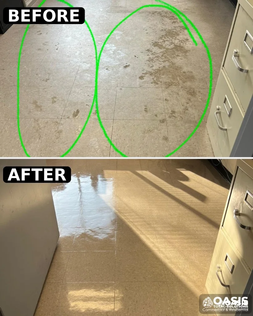 Commercial staircase with non-slip treads after cleaning