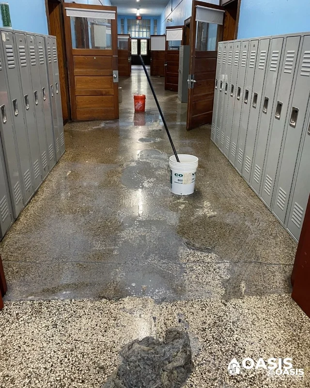 Clean commercial hallway floor with reflective finish