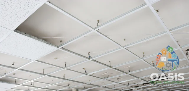 Suspended grid ceiling installed—tiles pending