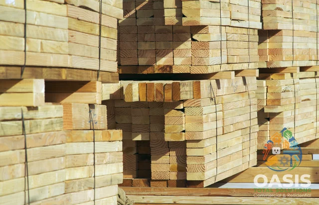 Stacks of dimensional lumber ready for framing