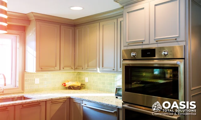 Built-in double wall oven in finished kitchen