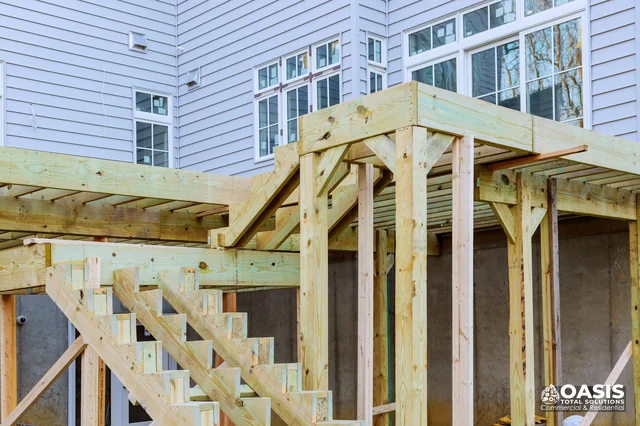 Framing for a multi-level deck with stairs