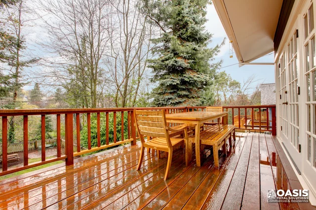 Wet deck with dining set after rain