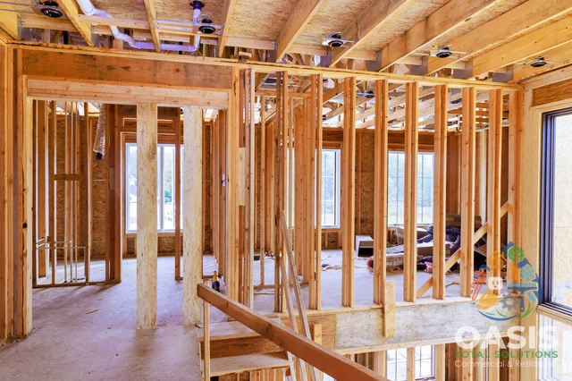 Second-floor framing with windows and stair opening