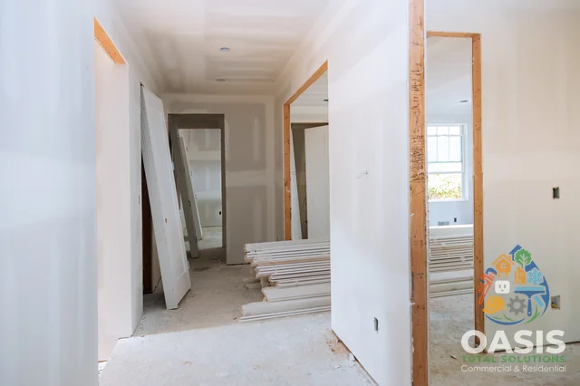 Interior drywall complete with trim boards ready for install