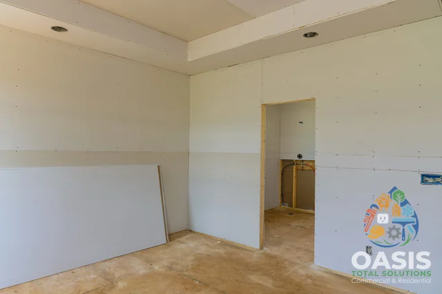 New drywall installed with recessed ceiling feature
