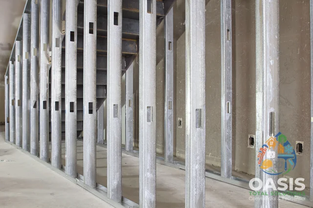 Interior partition built with galvanized metal studs