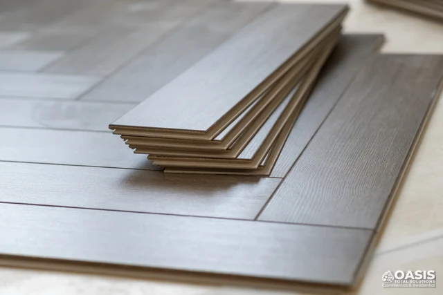 Stack of laminate planks ready for installation