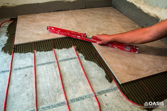 Electric radiant heating under tile being installed