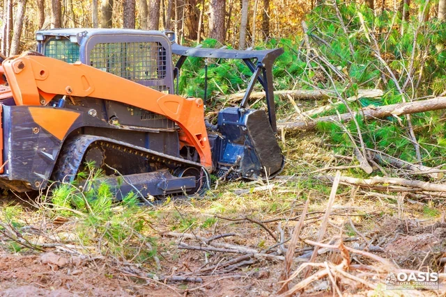 Forestry mulcher clearing brush on site