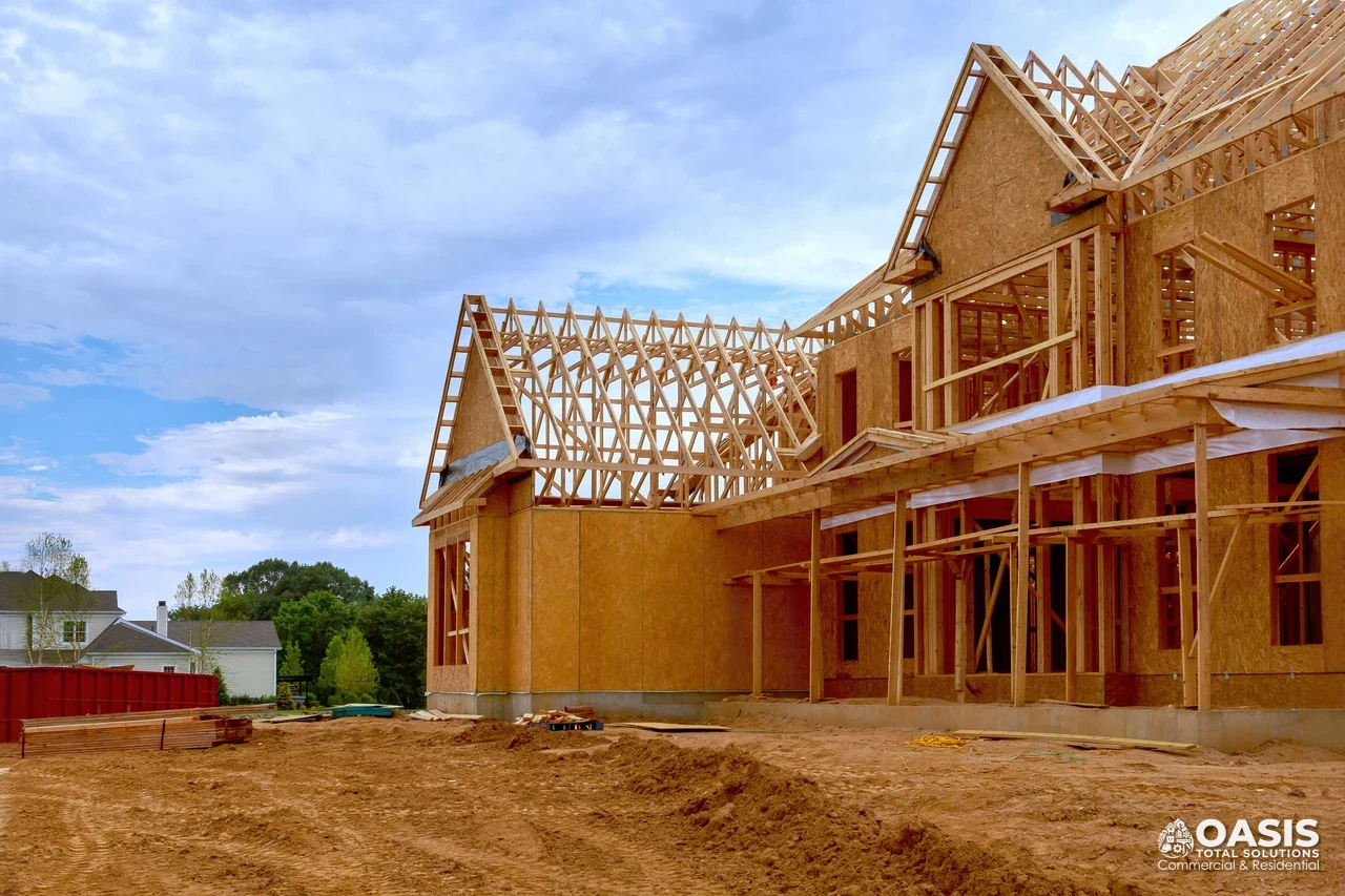 Residential framing and roof construction documented by Oasis