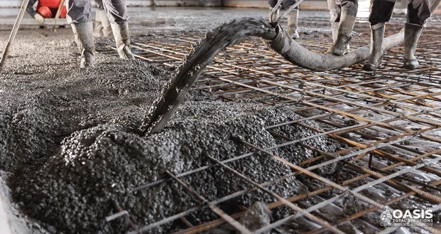 Concrete pour over rebar grid