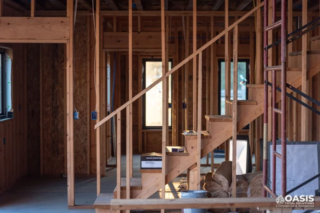 Home framing with staircase under construction