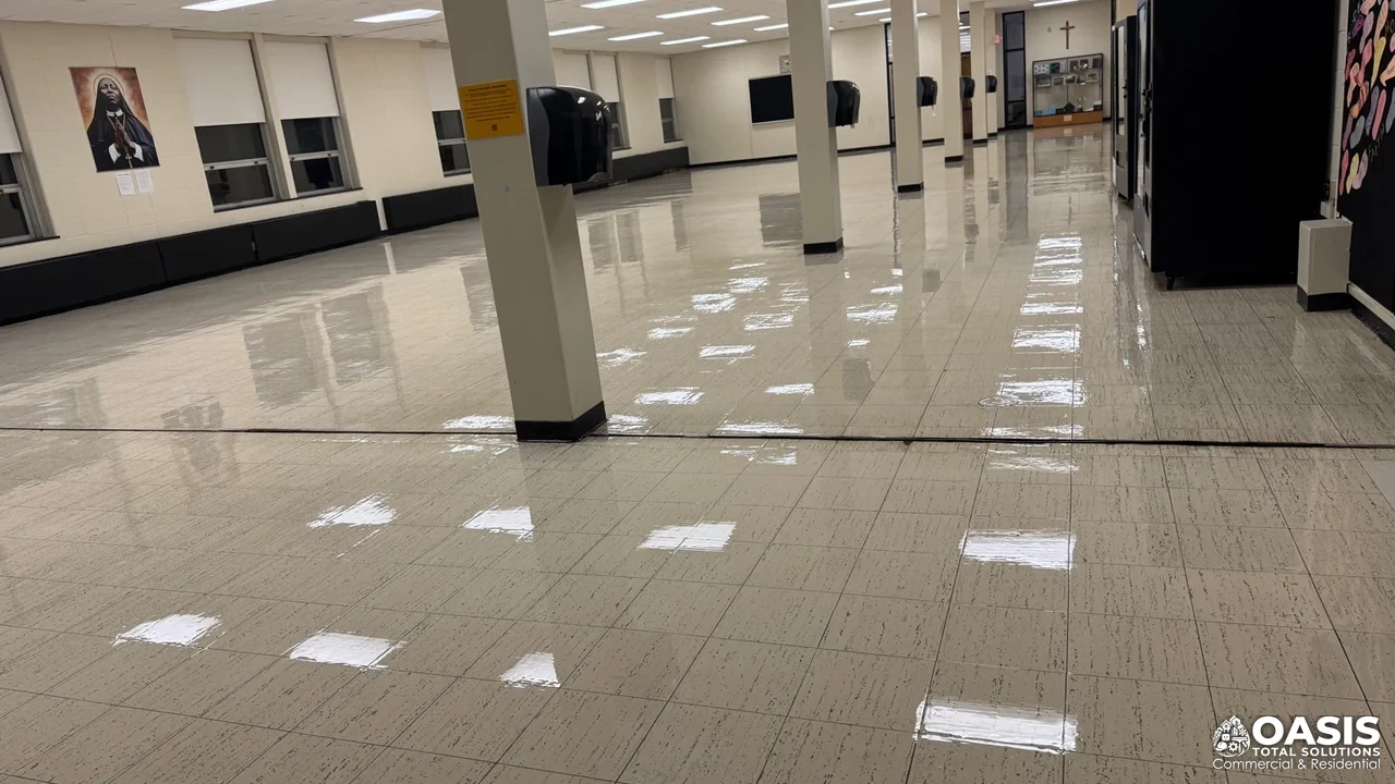 Cafeteria floor after professional cleaning