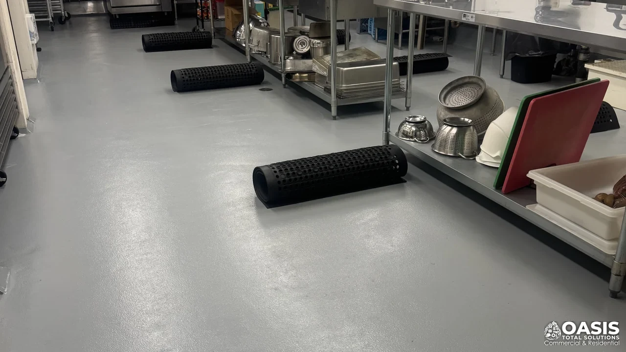 Cleaning on an epoxy floor in a back-of-house service area