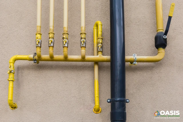 Exterior gas manifold and black vent stack