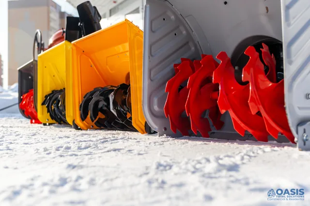 Close-up of snow blower augers lined up